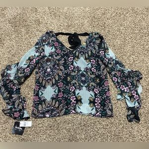 NWT Printed Ruffled Bell Sleeve Blouse